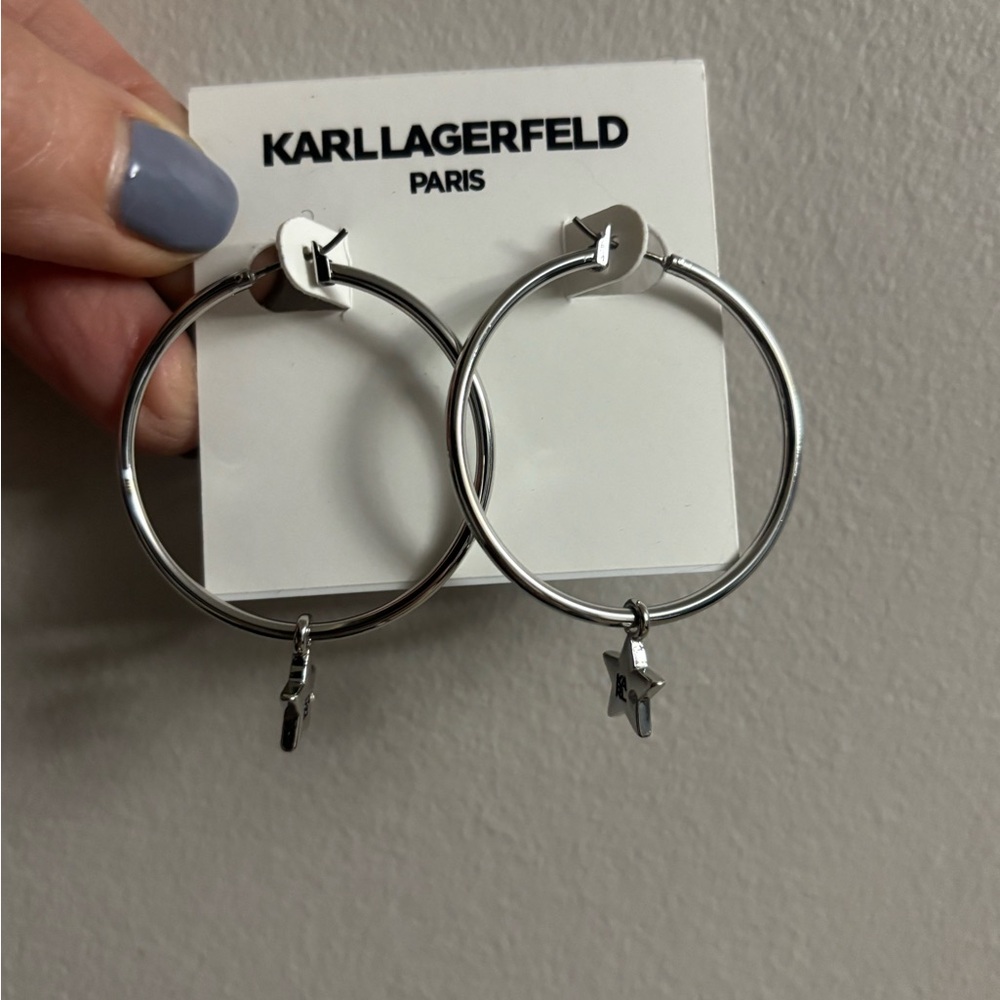 Karl Lagerfeld Silver Star Charm Hoops